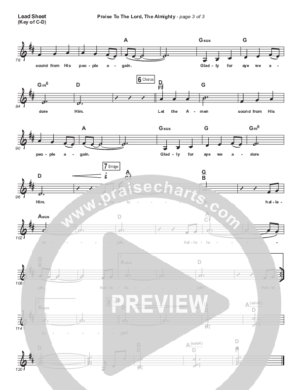Praise To The Lord The Almighty Lead Sheet (Melody) (Christy Nockels / Passion)