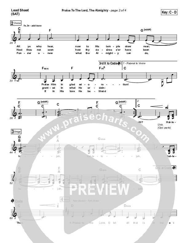 Praise To The Lord The Almighty Lead Sheet (SAT) (Christy Nockels / Passion)