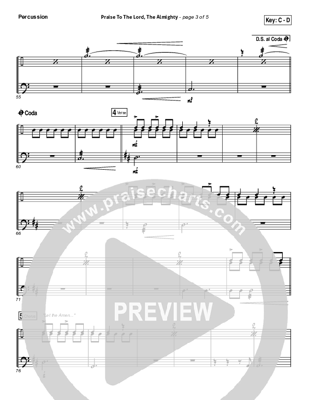 Praise To The Lord The Almighty Percussion (Christy Nockels / Passion)