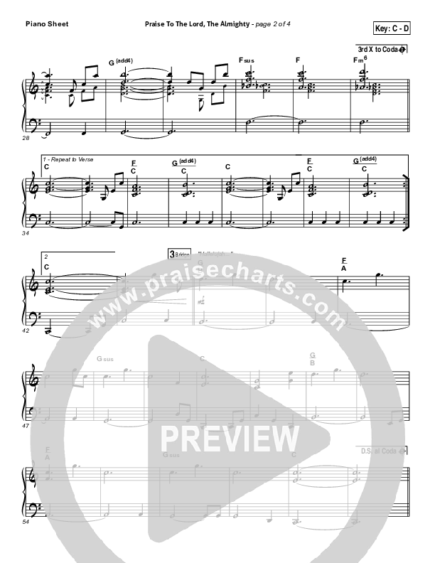 Praise To The Lord The Almighty Piano Sheet (Christy Nockels / Passion)