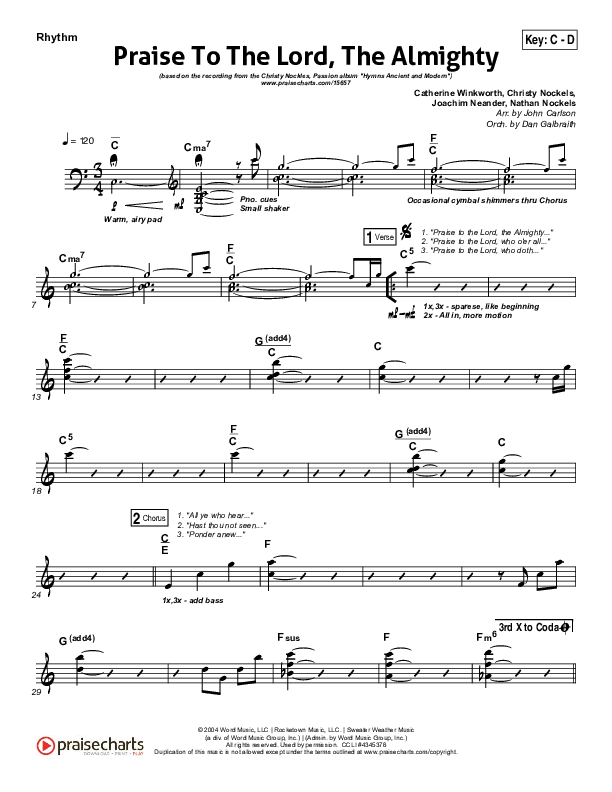 Praise To The Lord The Almighty Rhythm Chart (Christy Nockels / Passion)