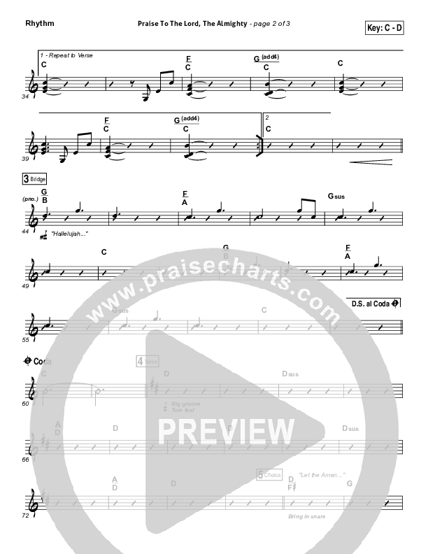 Praise To The Lord The Almighty Rhythm Chart (Christy Nockels / Passion)