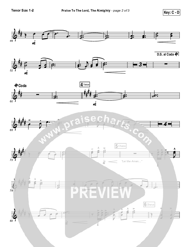 Praise To The Lord The Almighty Tenor Sax 1/2 (Christy Nockels / Passion)