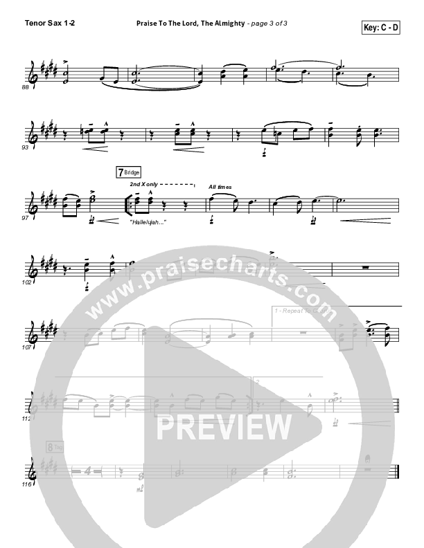 Praise To The Lord The Almighty Tenor Sax 1/2 (Christy Nockels / Passion)