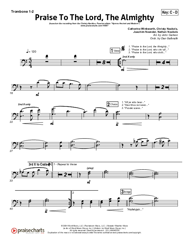 Praise To The Lord The Almighty Trombone 1/2 (Christy Nockels / Passion)