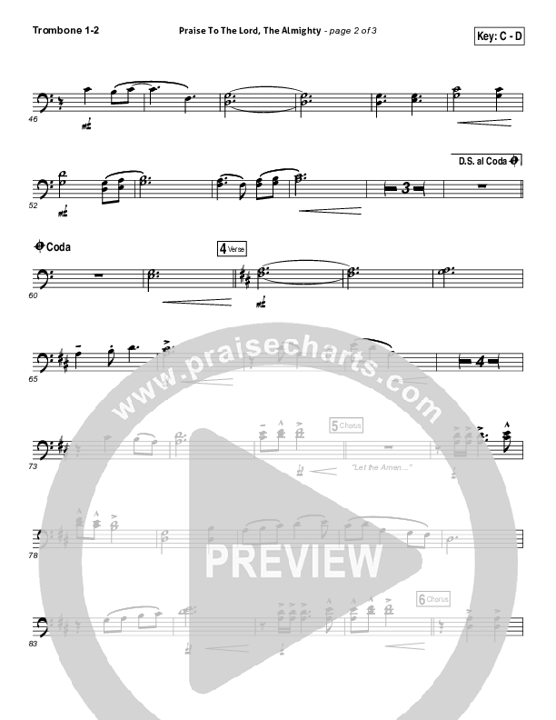 Praise To The Lord The Almighty Trombone 1/2 (Christy Nockels / Passion)