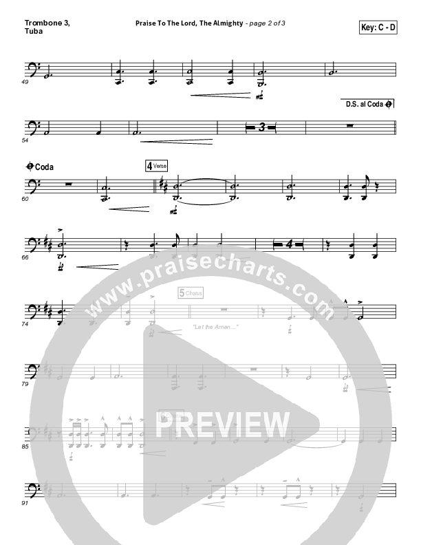 Praise To The Lord The Almighty Trombone 3/Tuba (Christy Nockels / Passion)