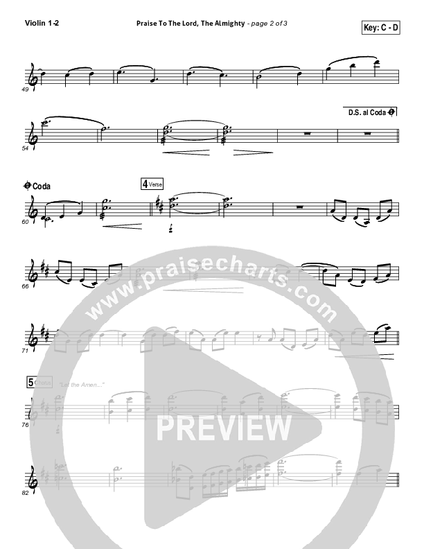 Praise To The Lord The Almighty Violin 1/2 (Christy Nockels / Passion)