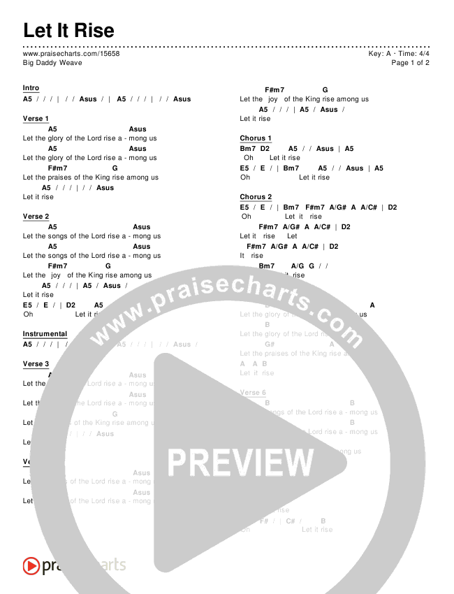 Let It Rise Chords & Lyrics (Big Daddy Weave)