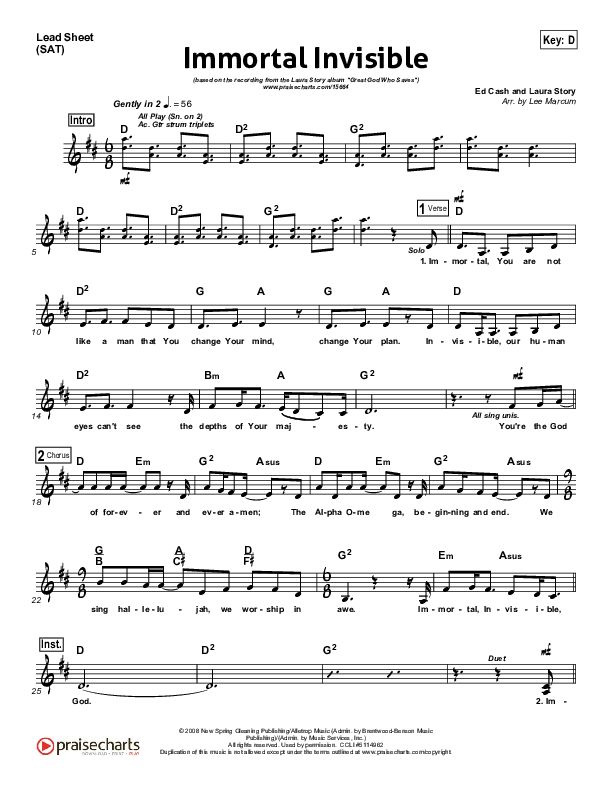 Immortal Invisible Lead (SAT) (Laura Story)