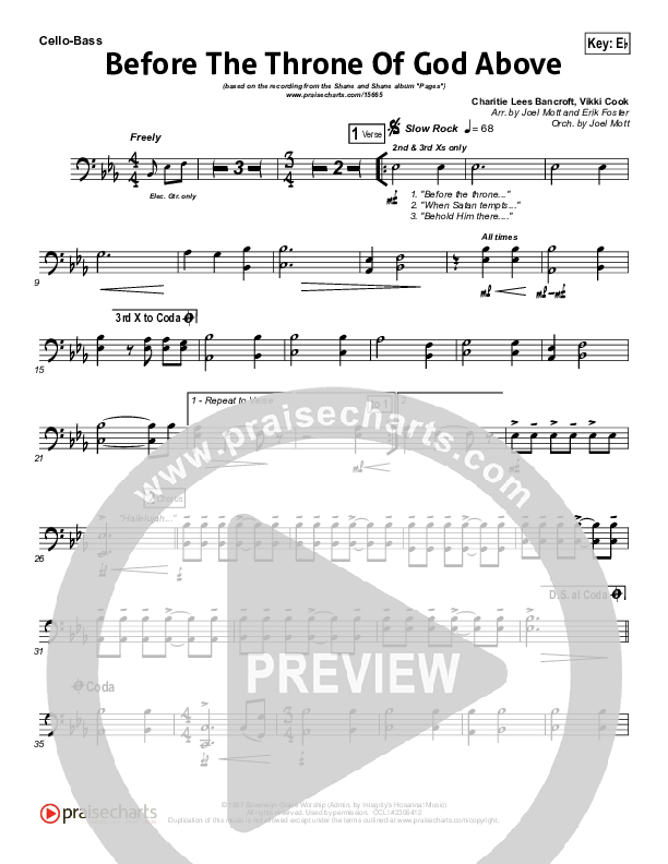 Before The Throne Of God Above Cello/Bass (Shane & Shane)