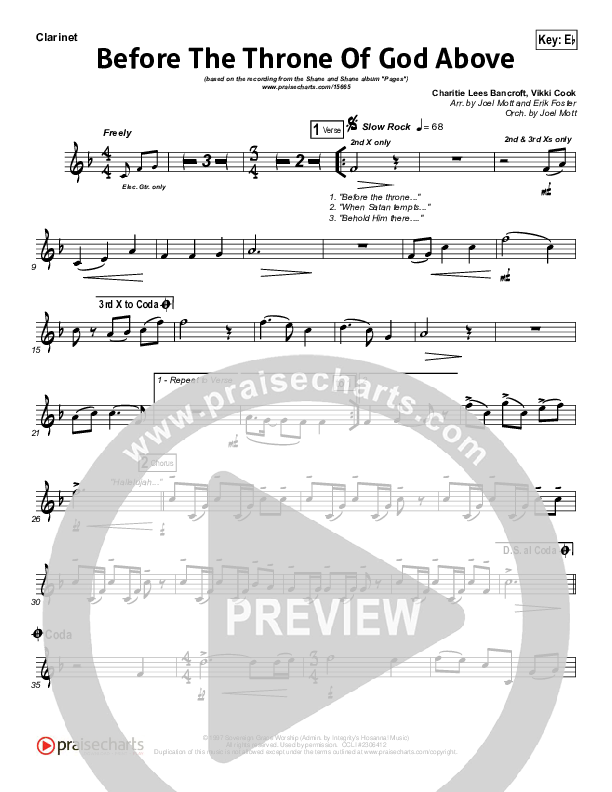 Before The Throne Of God Above Clarinet 1,2 (Shane & Shane)