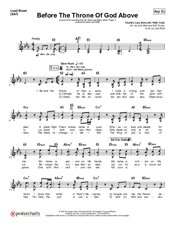 Before The Throne Of God Above Lead Sheet (SAT) (Shane & Shane)