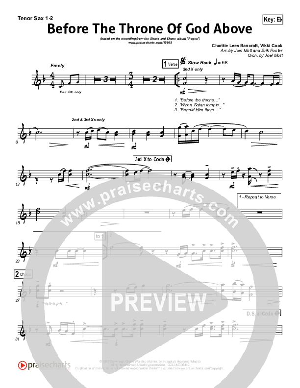 Before The Throne Of God Above Tenor Sax 1,2 (Shane & Shane)