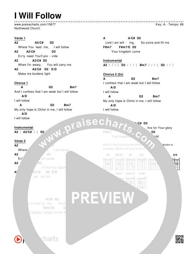 I Will Follow Chords & Lyrics (Northwood Church)