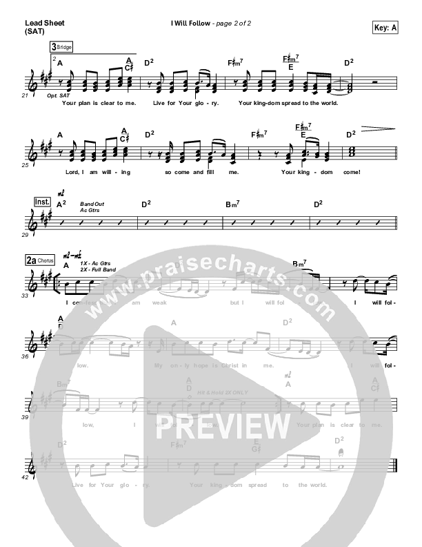 I Will Follow Lead Sheet (Northwood Church)