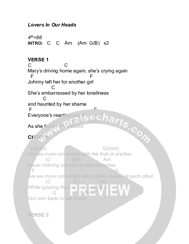 Lovers In Our Heads Chords & Lyrics (Todd Agnew)