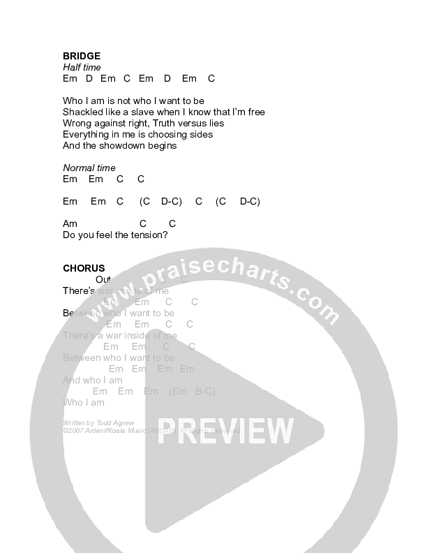 War Inside Chords & Lyrics (Todd Agnew)