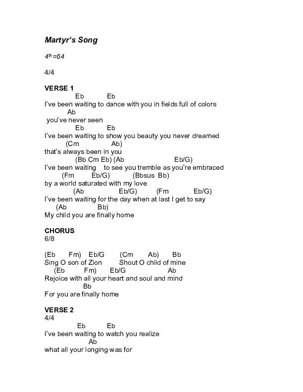 Martyr's Song Chords & Lyrics (Todd Agnew)