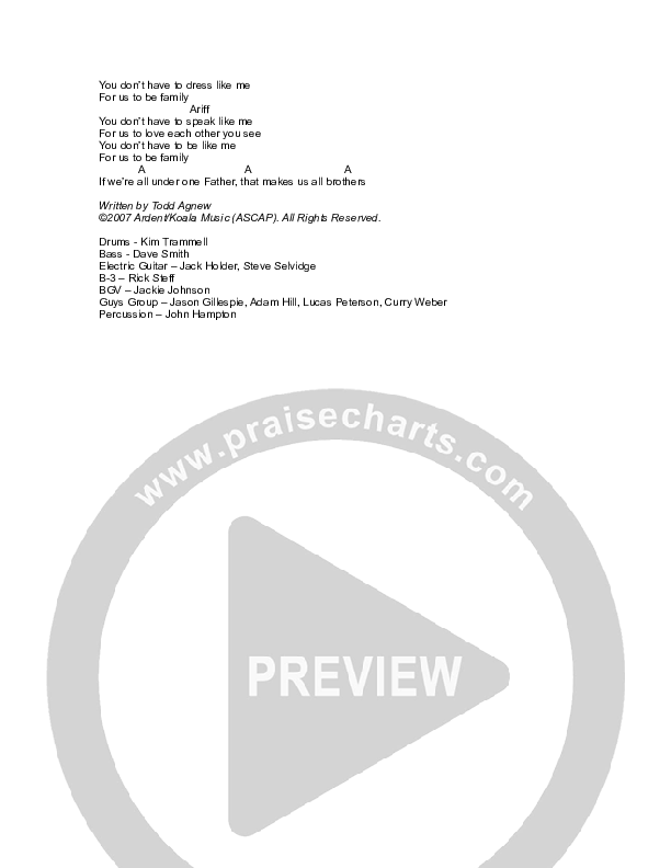 Family Chords & Lyrics (Todd Agnew)