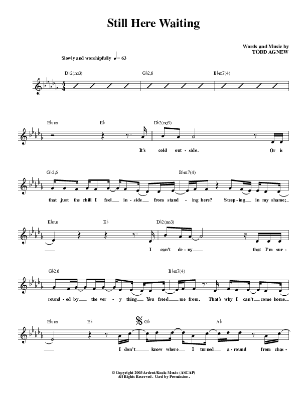 Still Here Waiting Lead Sheet (Todd Agnew)