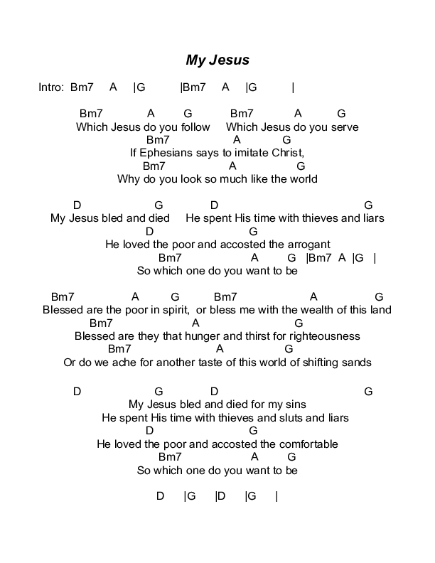 My Jesus Chords & Lyrics (Todd Agnew)