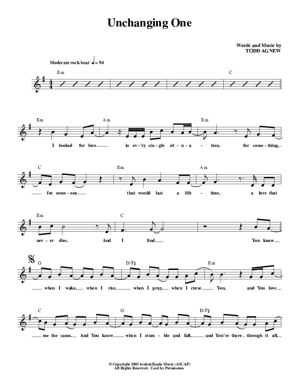 Unchanging One Lead Sheet (Todd Agnew)