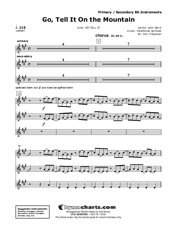 Go Tell It On The Mountain Bb Instruments (Don Chapman)