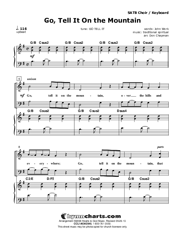 Go Tell It On The Mountain Choir Vocals (SATB) (Don Chapman)