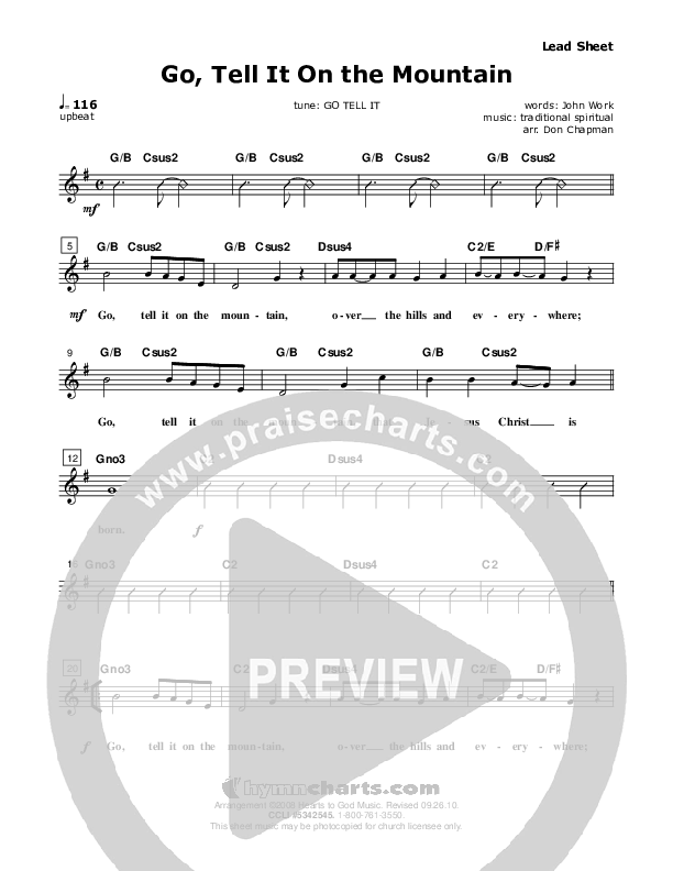 Go Tell It On The Mountain Lead Sheet (Don Chapman)