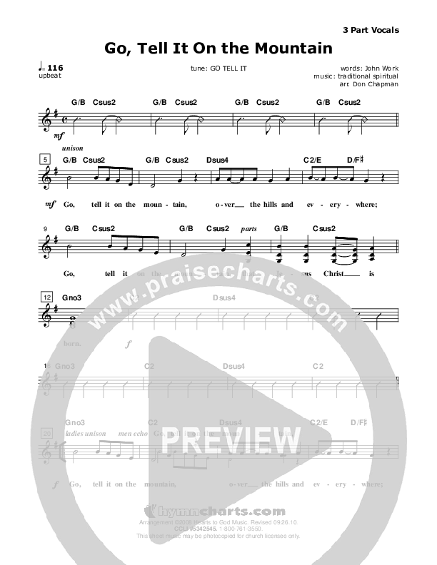 Go Tell It On The Mountain Lead Sheet (SAT) (Don Chapman)