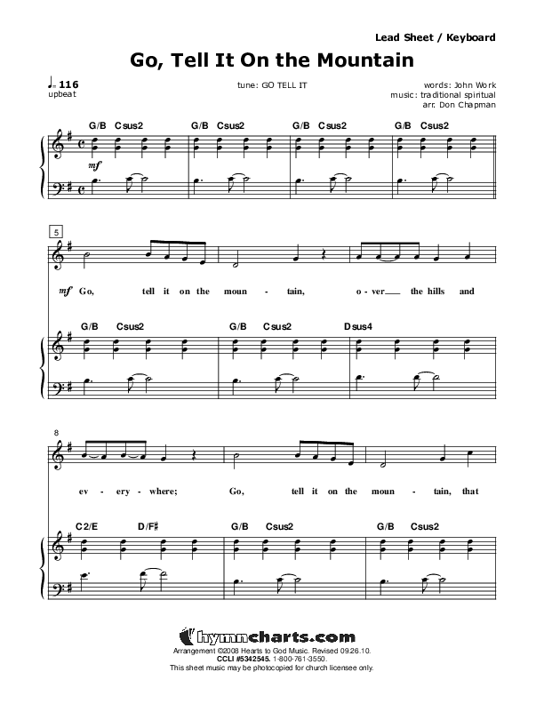 Go Tell It On The Mountain Piano/Vocal (Don Chapman)