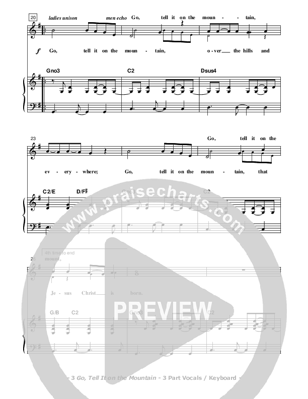 Go Tell It On The Mountain Piano/Vocal (SAT) (Don Chapman)