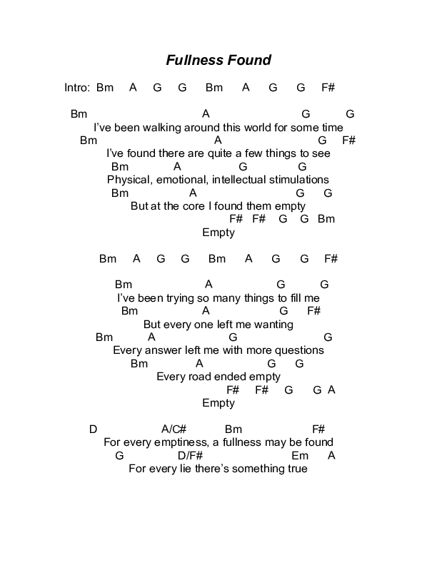 Fullness Found Chords & Lyrics (Todd Agnew)