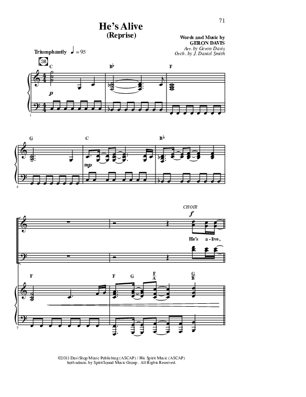 He's Alive (Reprise) Piano/Vocal (Geron Davis)