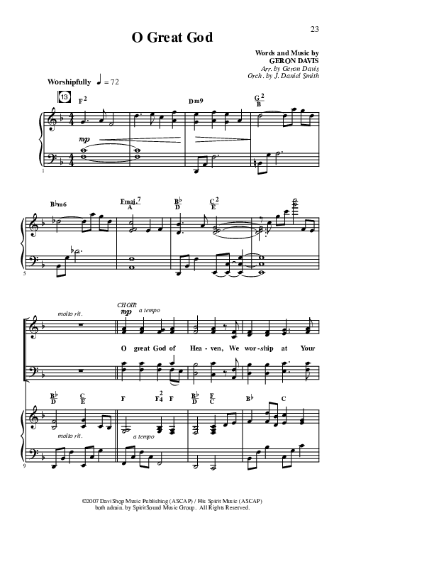 O Great God Piano/Vocal (Geron Davis)