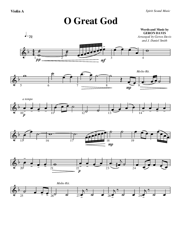 O Great God Violin 1 (Geron Davis)