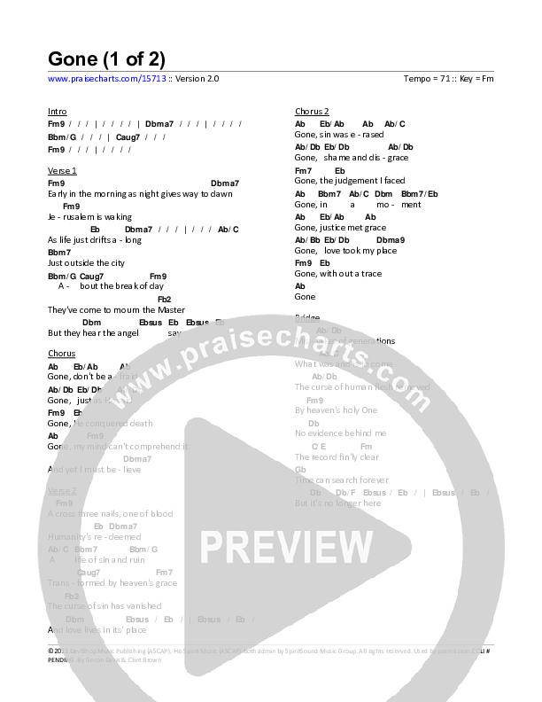 Gone - Easter Musical Chord Chart (Geron Davis)