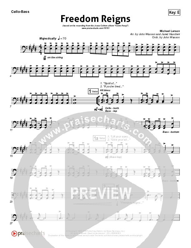 Freedom Reigns Cello/Bass (Jesus Culture)