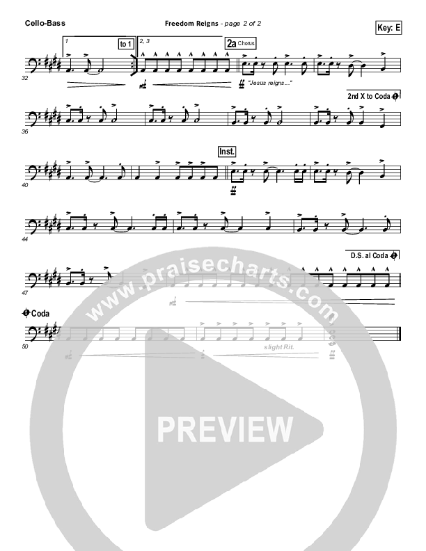 Freedom Reigns Cello/Bass (Jesus Culture)