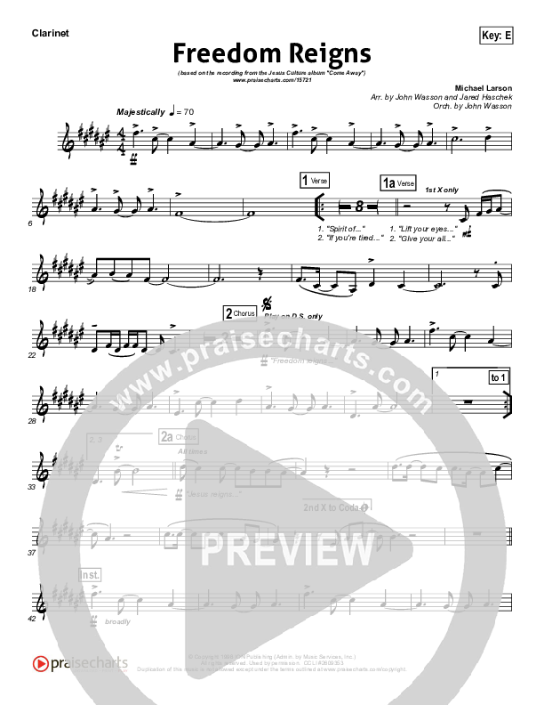 Freedom Reigns Clarinet (Jesus Culture)