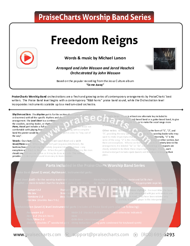 Freedom Reigns Cover Sheet (Jesus Culture)