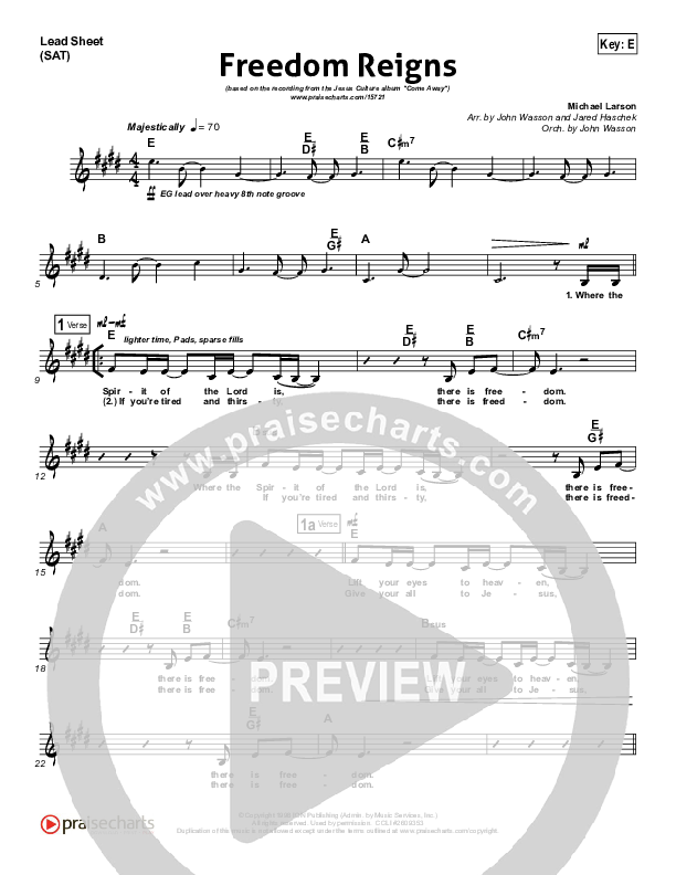 Freedom Reigns Lead Sheet (Jesus Culture)