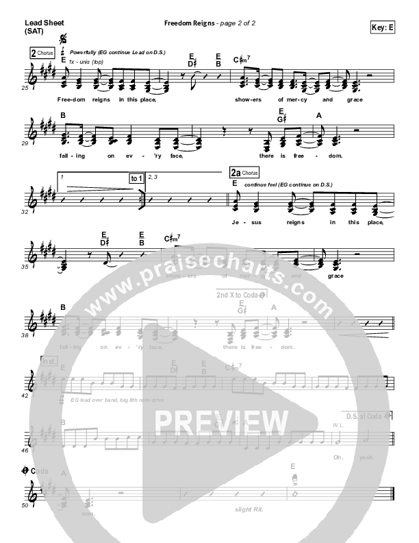 Freedom Reigns Lead Sheet (Jesus Culture)