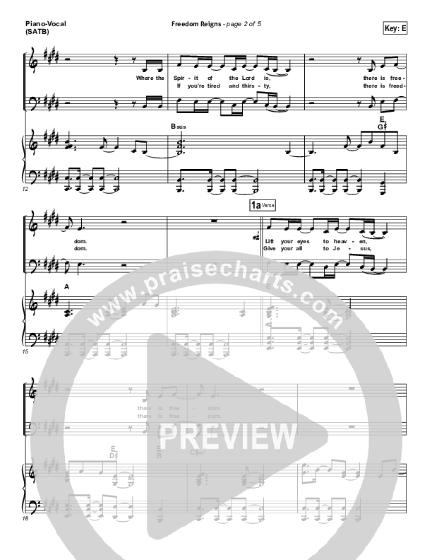 Freedom Reigns Piano/Vocal (Jesus Culture)