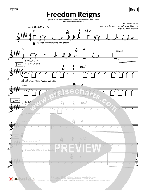 Freedom Reigns Rhythm Chart (Jesus Culture)