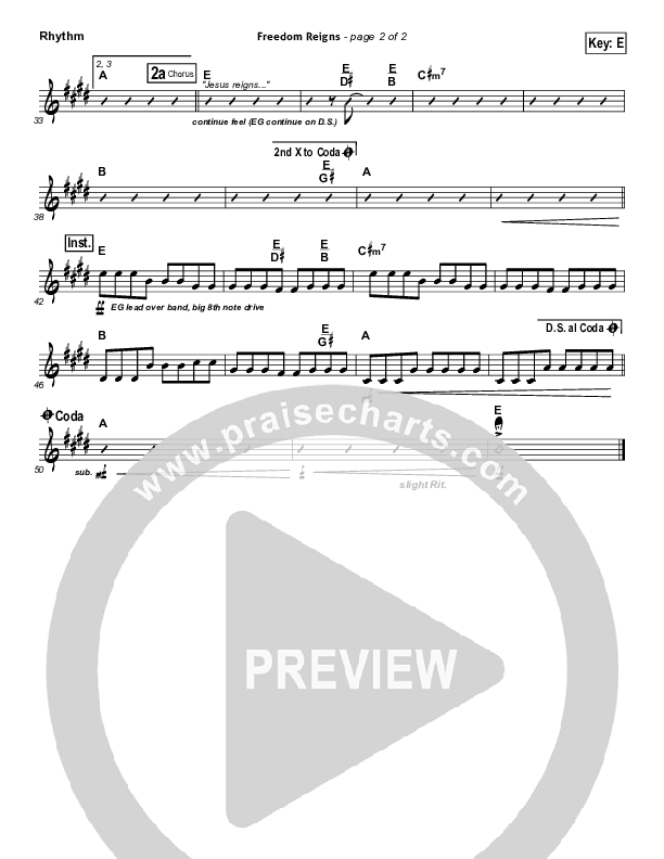 Freedom Reigns Rhythm Chart (Jesus Culture)