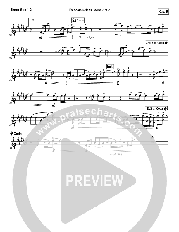 Freedom Reigns Tenor Sax 1/2 (Jesus Culture)