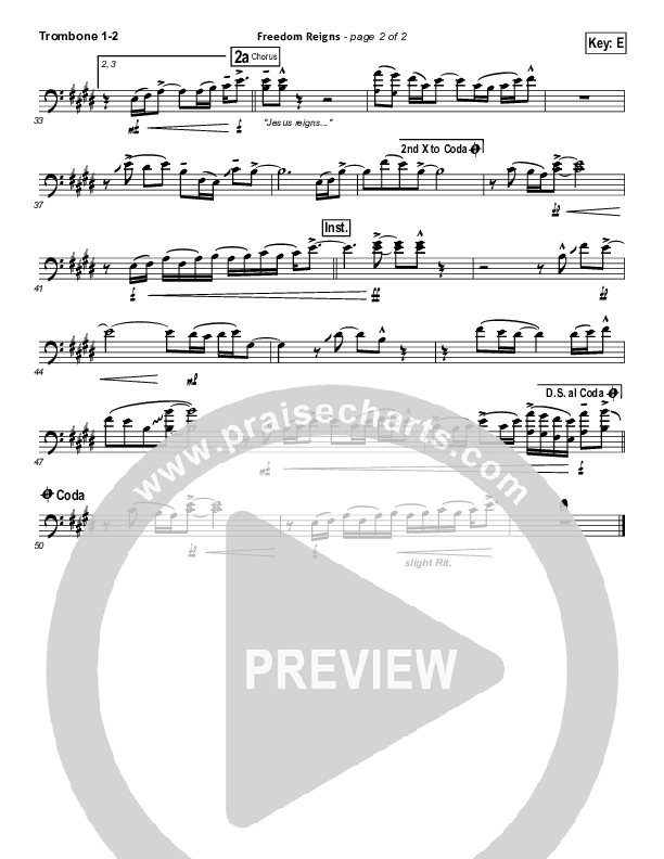 Freedom Reigns Trombone 1/2 (Jesus Culture)