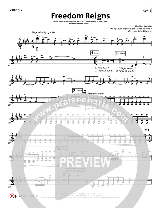 Freedom Reigns Violin 1/2 (Jesus Culture)
